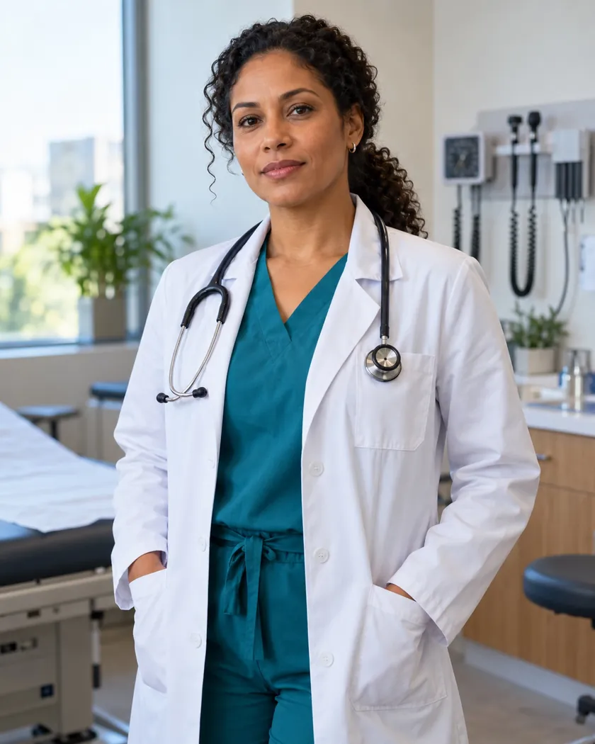 Helena, personagem fictícia de médica em um consultório